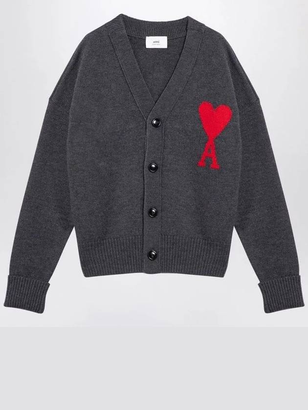 Big Heart Logo Wool Cardigan Grey - AMI - BALAAN 2