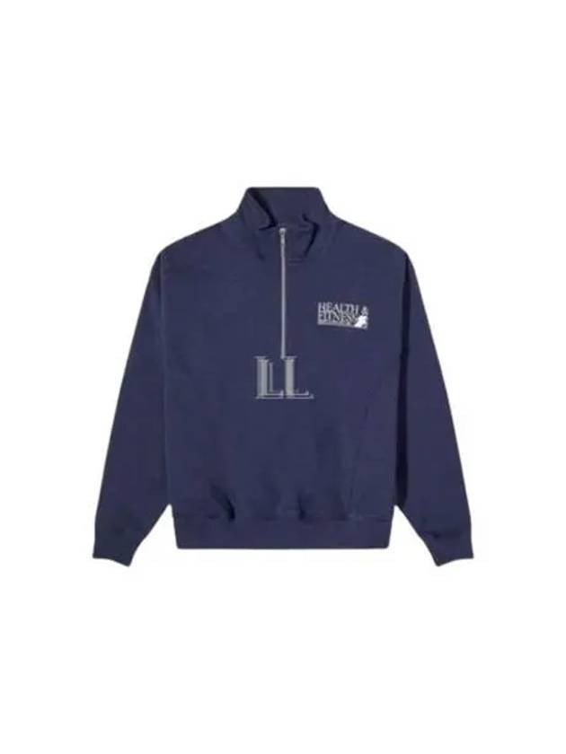 Logo Print Half Zip-up Cotton Sweatshirt Navy - SPORTY & RICH - BALAAN 2