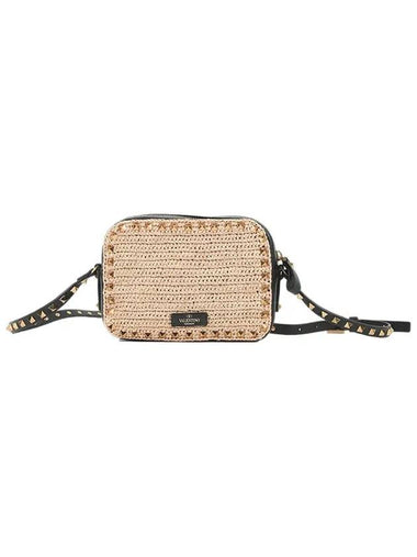 Rockstud Raffia Cross Bag Beige - VALENTINO - BALAAN 1