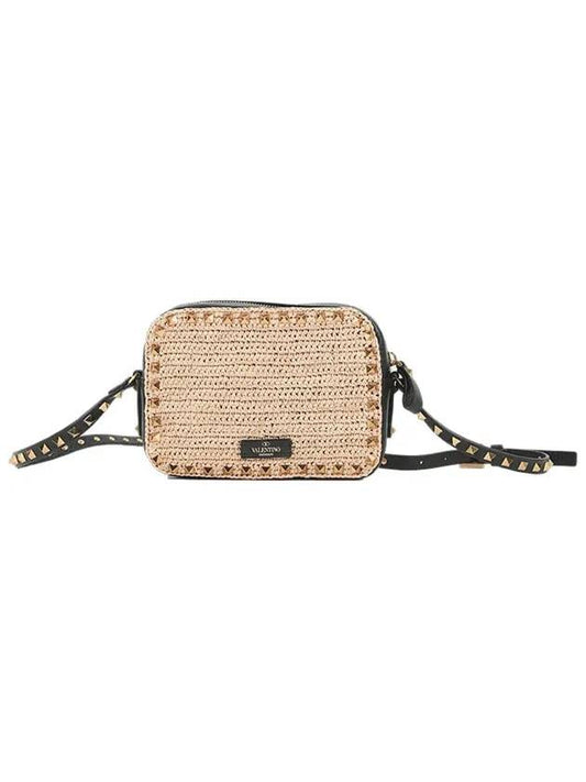 Rockstud Rattan Cross Bag Beige - VALENTINO - BALAAN.