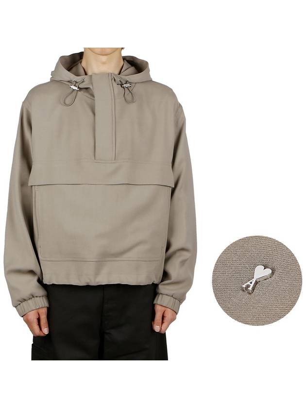 Front Pocket Hooded Windbreaker Light Taupe - AMI - BALAAN 1