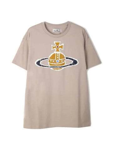 Women's Print Logo Short Sleeve T-Shirt Beige - VIVIENNE WESTWOOD - BALAAN 1