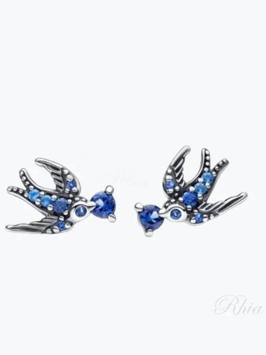 Women's Sparkling Swallow Stud Earrings Blue - PANDORA - BALAAN 2