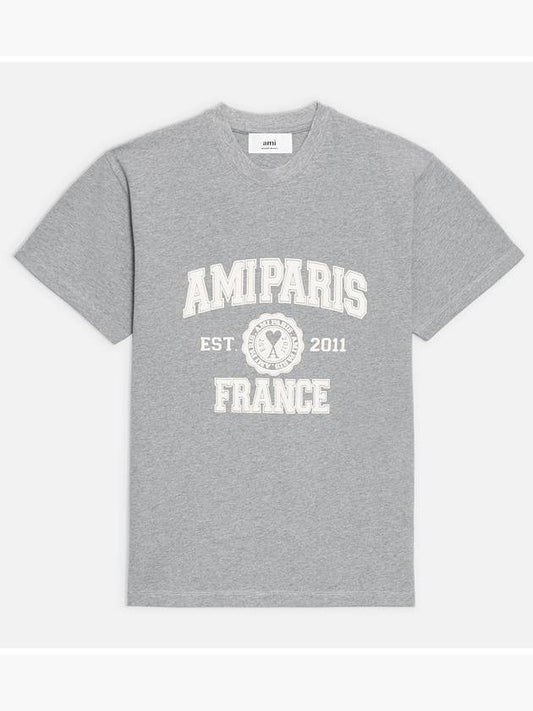 Paris Logo Short Sleeve T-Shirt Gray - AMI - BALAAN.
