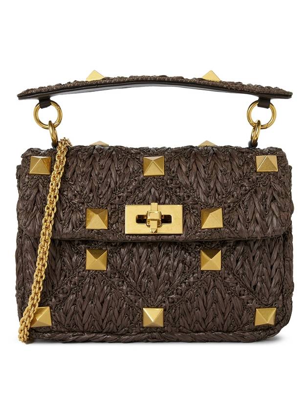 Roman Stud Chain Viscose Tote Bag Brown - VALENTINO - BALAAN 2