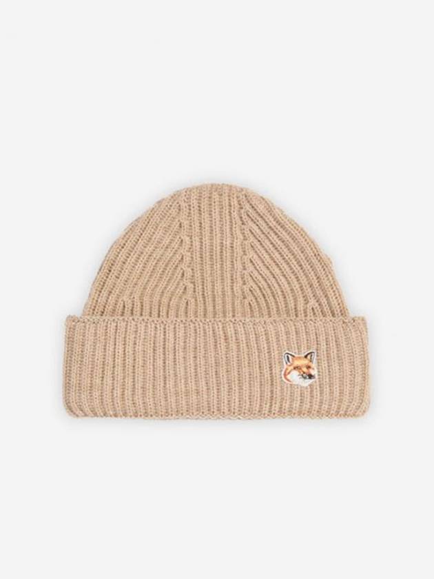 Fox Head Patch Ribbed Beanie Beige - MAISON KITSUNE - BALAAN 2