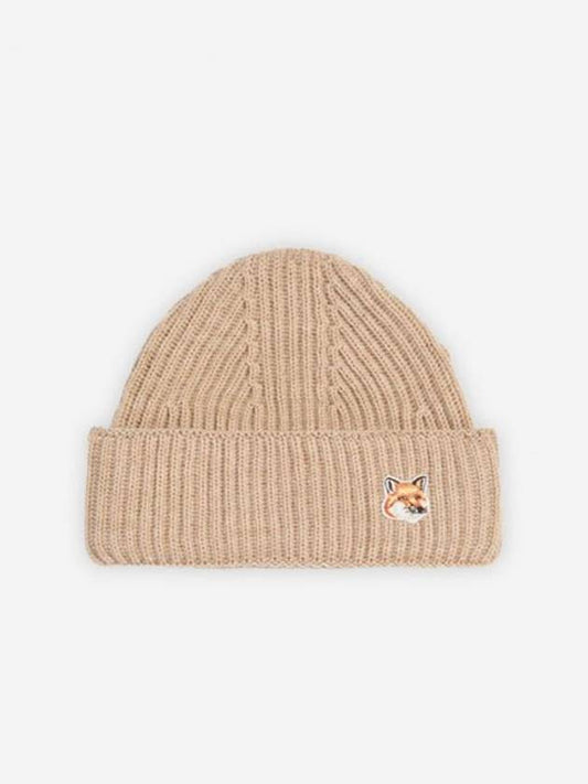 Fox Head Patch Ribbed Beanie Beige - MAISON KITSUNE - BALAAN 2