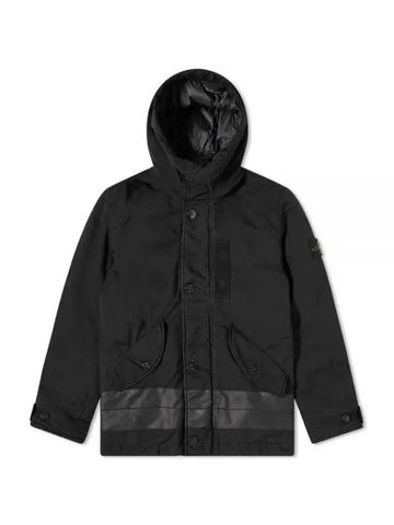 Men's David Wappen Patch Down Hooded Jacket Black - STONE ISLAND - BALAAN 1