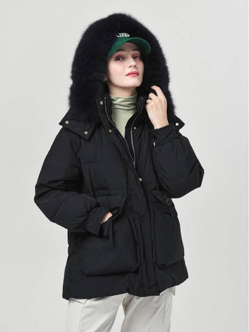 Women s Real Fox Fur Hood Trimming Safari Down Padded Black Jacket DO6242JK05 - DOYOUKNOWMC GOLF WEAR - BALAAN 1