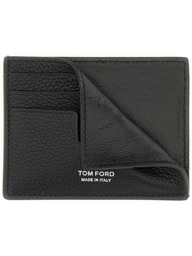 Silver Logo Classic T-Line Grain Leather Card Wallet Black - TOM FORD - BALAAN 4