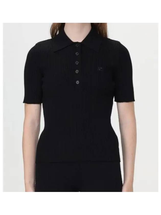 Embroidered Logo Rib Polo Knit Top In Black. - COURREGES - BALAAN 2