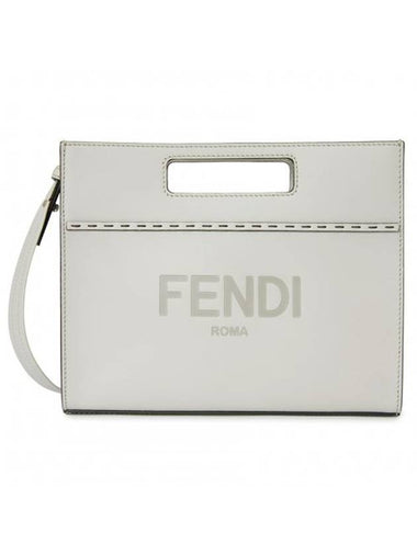 logo print mini tote shoulder bag gray - FENDI - BALAAN 1