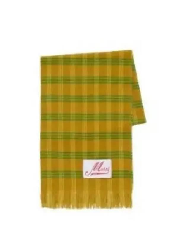 Logo Applique Check Virgin Wool Scarf Yellow - MARNI - BALAAN 2