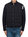 Men's Reversible Padded 4 Bar Funnel Neck Merino Jersey Padding Jacket Navy - THOM BROWNE - BALAAN 6