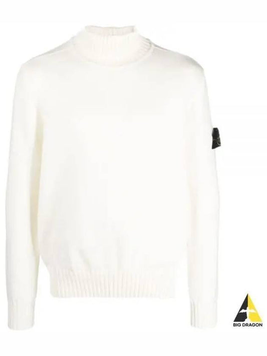 Wappen Patch Loose Fit Cotton Turtleneck White - STONE ISLAND - BALAAN 2