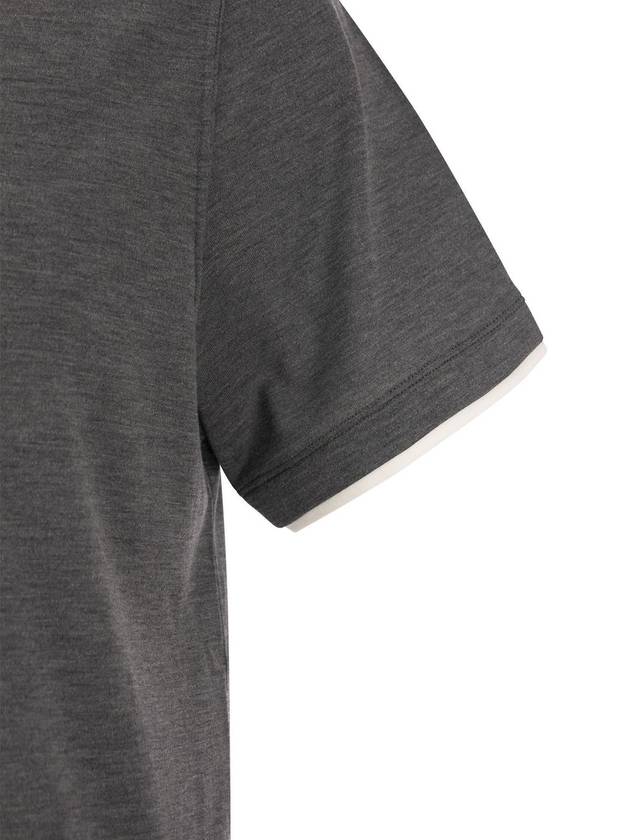 Double Layer Crew Neck Short Sleeve T-Shirt Grey - BRUNELLO CUCINELLI - BALAAN 5