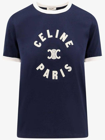 Flocking Logo Cotton Short Sleeve T-Shirt Navy - CELINE - BALAAN 1