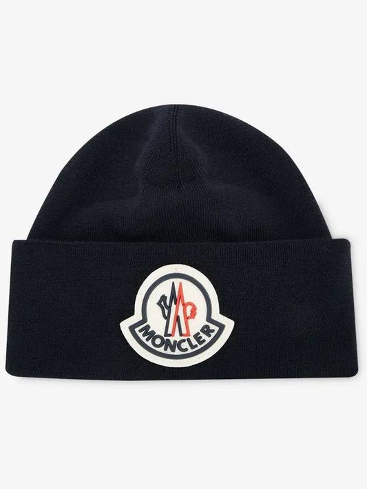 Maxi Logo Patch Wool Navy Beanie 9Z73600 A9526 742 - MONCLER - BALAAN 2