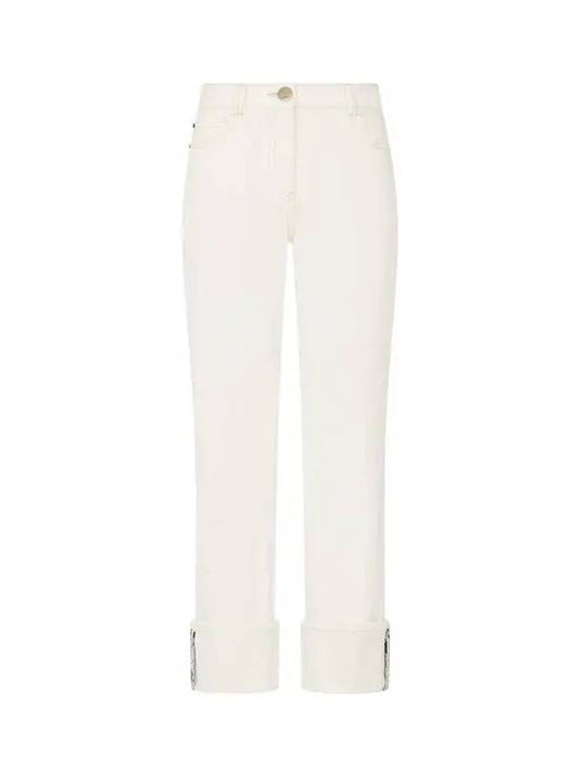 Women s Embroidered Logo Stretch Roll Up Jeans White 270725 - GIORGIO ARMANI - BALAAN 1