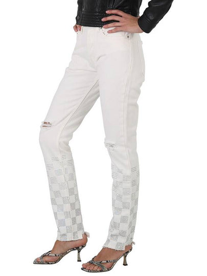 Filles A Papa Embellish Crystal Checkerboard Pants, Waist Size 24