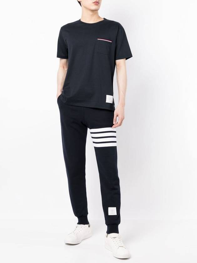 Men's Medium Weight Jersey Tipped Pocket Crewneck Short Short Sleeve T-Shirt Navy - THOM BROWNE - BALAAN 4