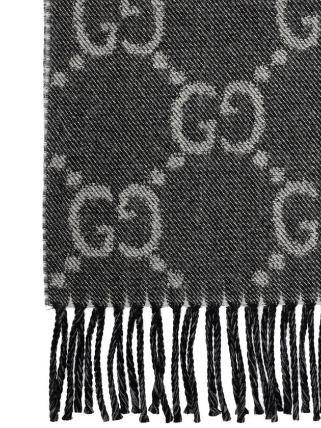 GG Jacquard Two-Tone Tassel Wool Muffler Grey Black - GUCCI - BALAAN 4