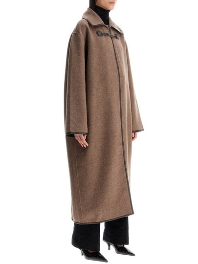 oversized brown wool long coat with minimalist double clasp - TOTEME - BALAAN 2