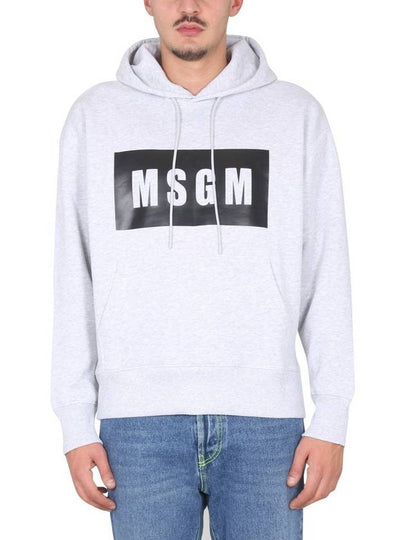 Box Logo Print Cotton Hoodie Grey - MSGM - BALAAN 2