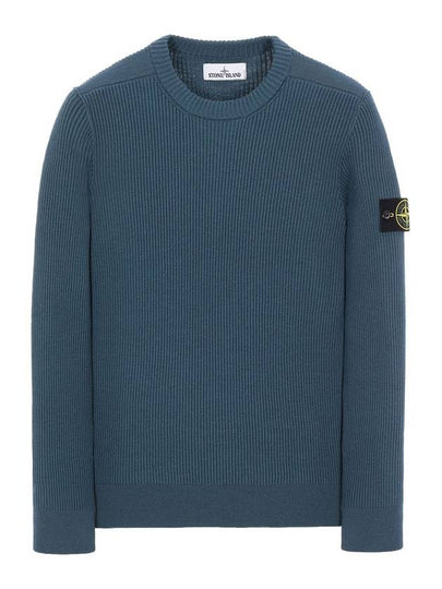 Full Rib Pure Wool Crewneck Knit Top Blue - STONE ISLAND - BALAAN 2