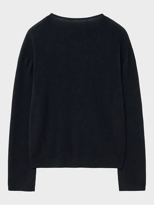 Micro ribbed square neck knit black - NOIRER - BALAAN 4