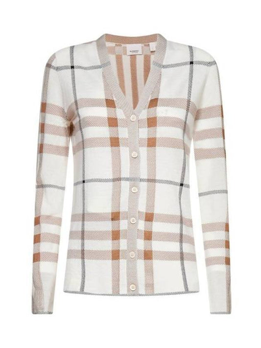 Women's Intarsia Lamana Check Pattern Cardigan Ivory - BURBERRY - BALAAN.