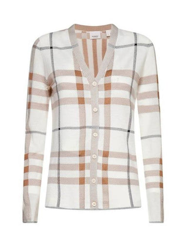 Women's Intarsia Check Pattern Cardigan Ivory - BURBERRY - BALAAN 1