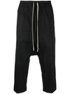 Drawstring Crop Cotton Baggy Pants Black - RICK OWENS - BALAAN 1