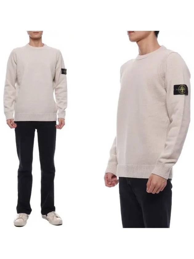 Logo Patch Lambswool Crewneck Knit Top Beige - STONE ISLAND - BALAAN 2