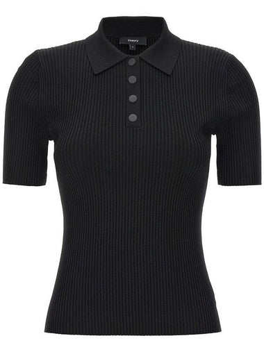 Ribbed Crepe Knit PK Shirt Black - THEORY - BALAAN 1