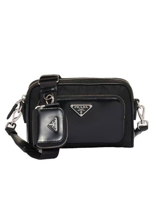 Re-Nylon Brushed Leather Shoulder Bag Black - PRADA - BALAAN 1