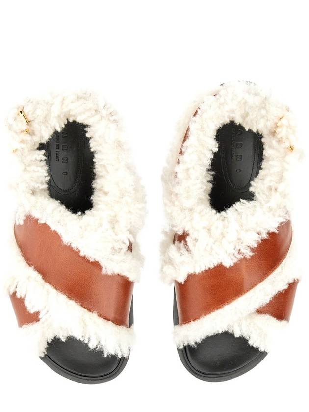 shearling-edged leather Fussbett sandals - MARNI - BALAAN 4