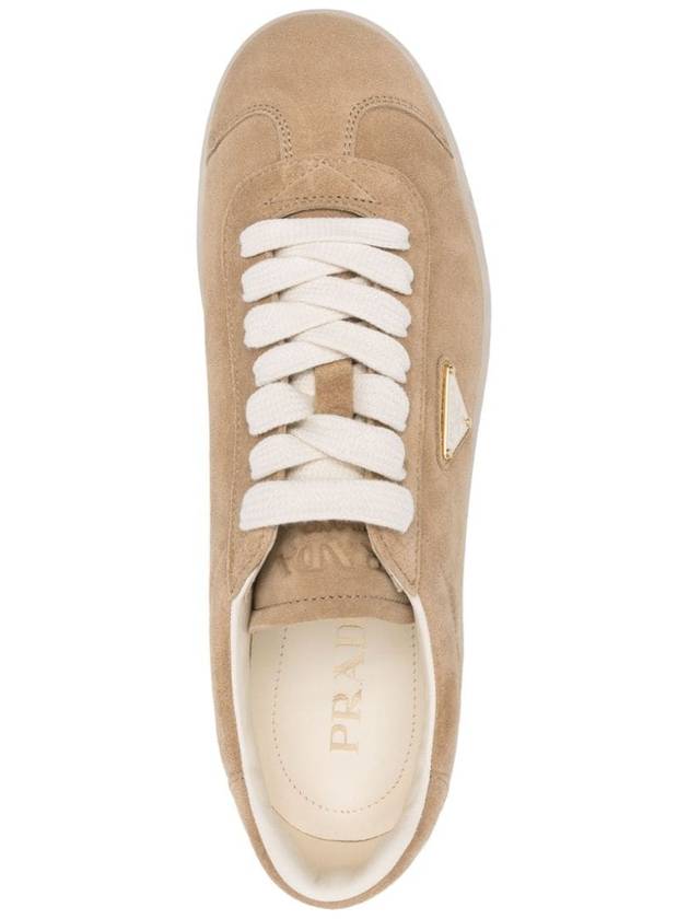 Lane Suede Low Top Sneakers Beige Tan - PRADA - BALAAN 5