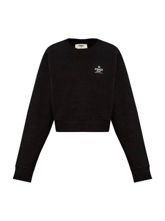 Logo Embroidery Crew Neck Sweatshirt Black - FENDI - BALAAN 1