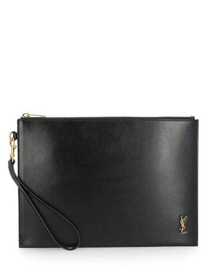 Tiny Cassandre Shiny Leather Zip Tablet Clutch Bag Black - SAINT LAURENT - BALAAN 2