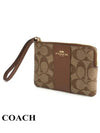 Corner Zipper Wristlet Signature Canvas Clutch Bag Brown - COACH - BALAAN 3