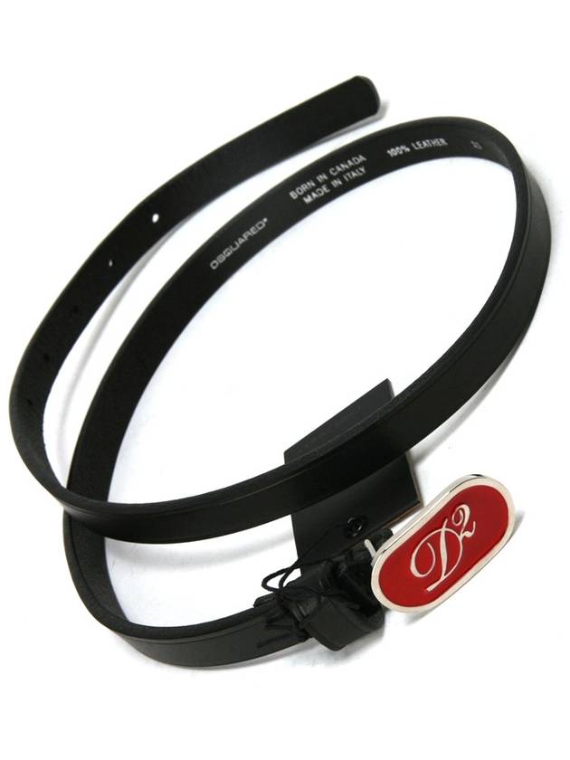 Logo Buckle Skinny Leather Belt Black - DSQUARED2 - BALAAN 4