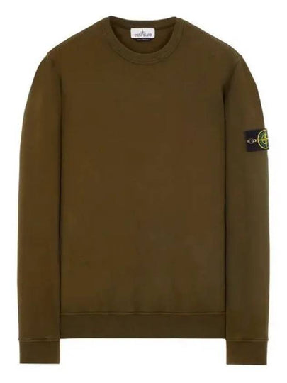 Brushed Cotton Fleece Garment Dyed Crewneck Sweatshirt Olive Green - STONE ISLAND - BALAAN 2