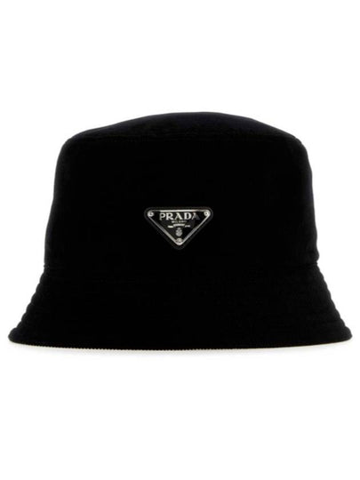 Triangle Logo Corduroy Bucket Hat Black - PRADA - BALAAN 2