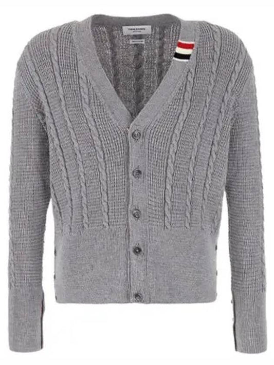 Cable Knitwear Virgin Wool Cardigan Grey - THOM BROWNE - BALAAN 2