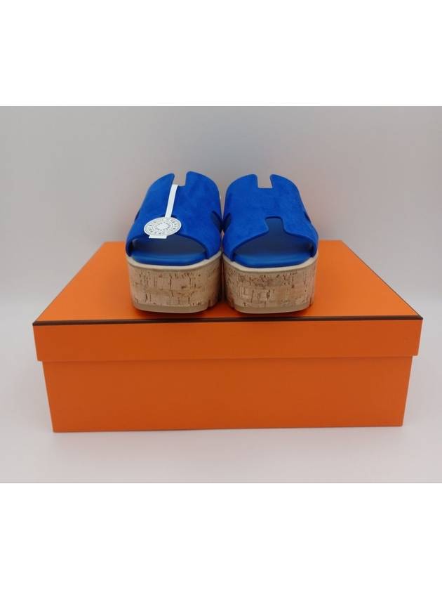 Eze 30 Suede Goatskin Sandals Blue - HERMES - BALAAN 3