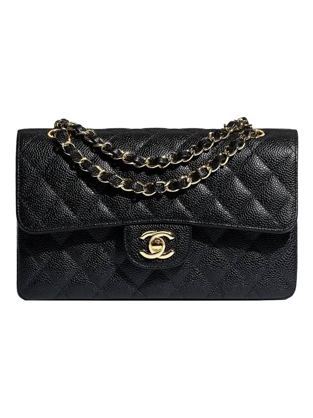 Classic Grained Calfskin Gold Hardware Small Flap Shoulder Bag Black - CHANEL - BALAAN 1