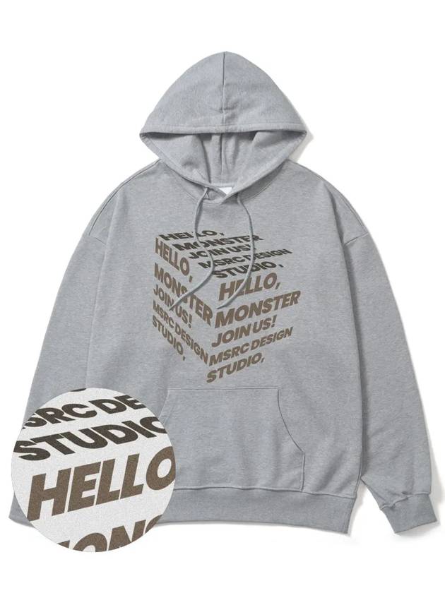 Cube Coffee Brown Overfit Hoodie Grey - MONSTER REPUBLIC - BALAAN 3