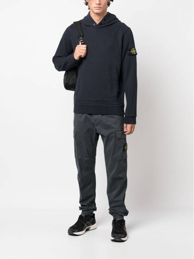 Snap Brushed Cotton Fleece Hoodie Navy - STONE ISLAND - BALAAN 3