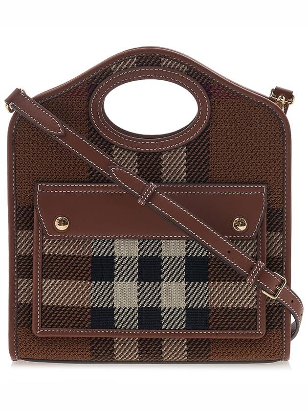 Mini Knit Check Leather Pocket Tote Bag Brown - BURBERRY - BALAAN 2